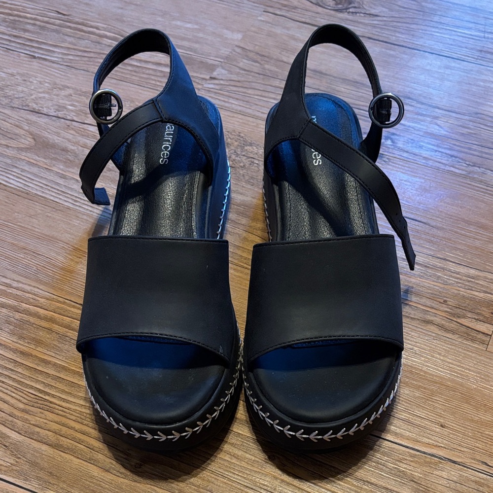 Maurices Black Women's Wedge Sandals with Buckle